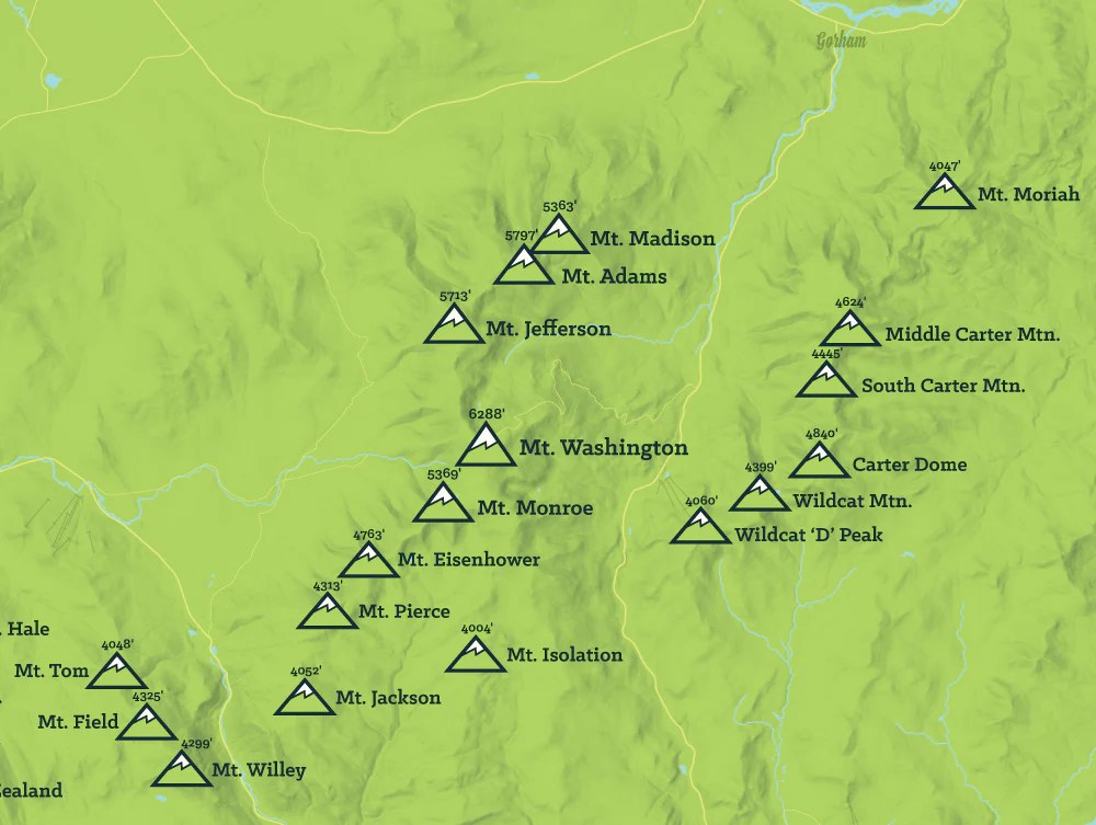 Map of 4000 foot mountains in nh