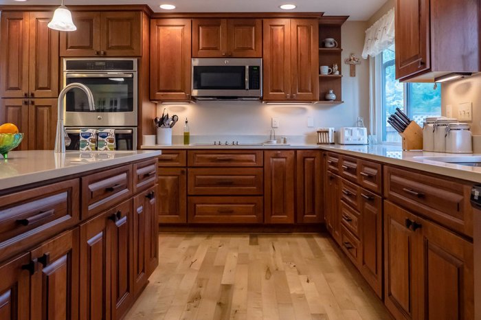 Cherry wood kitchen cupboards