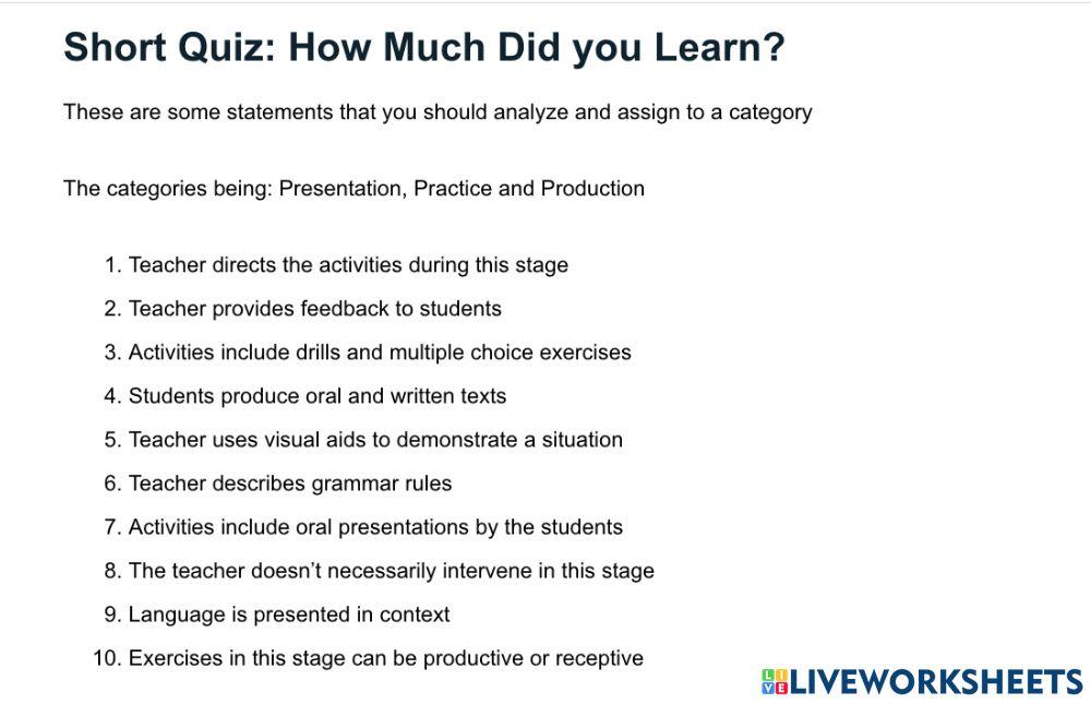 Mini Exams for Short Answer Questions