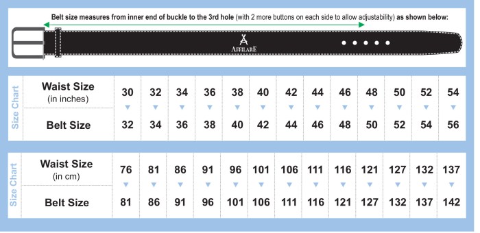 Belt sizes chart