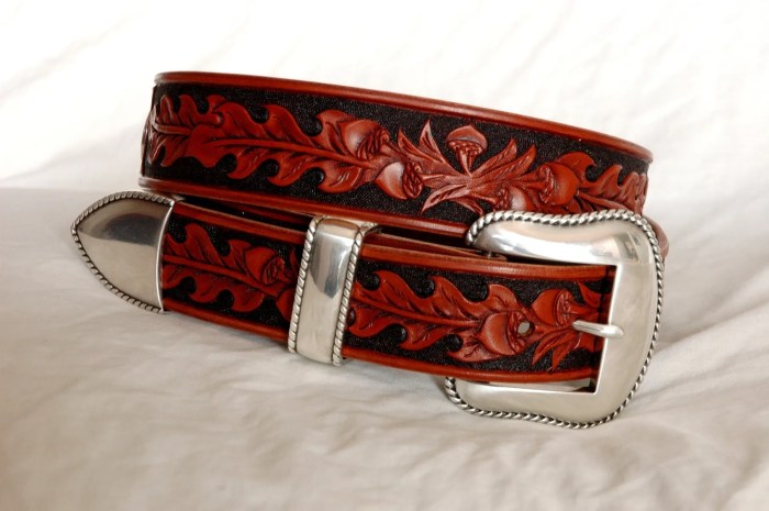 Leather belt tooled hand size custom made belts western works custommade