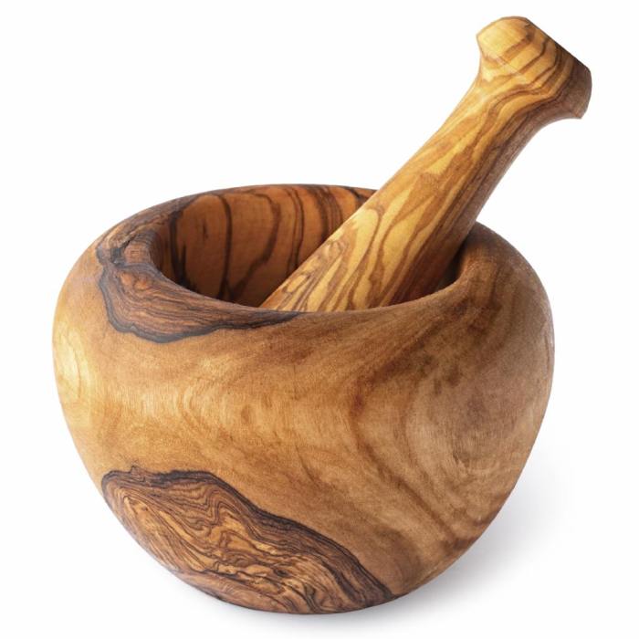 Olive wood wooden mortar and pestle set