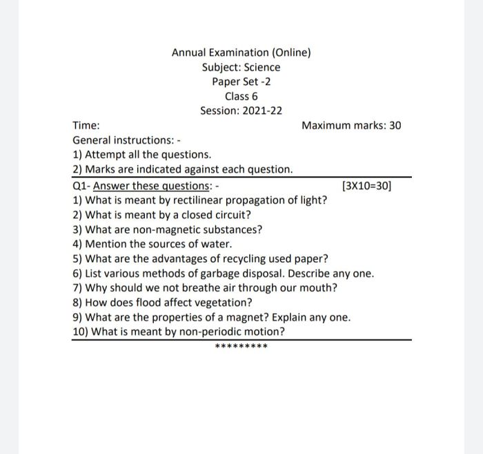 Mini Exams for Science Review