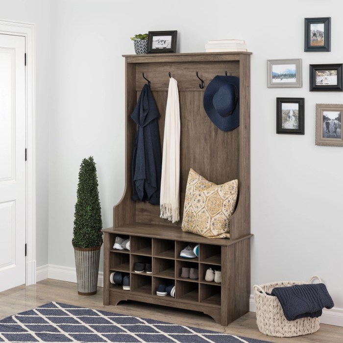 Hall tree shoe storage gray trees bench drifted entryway prepac furniture wide lowes walmart