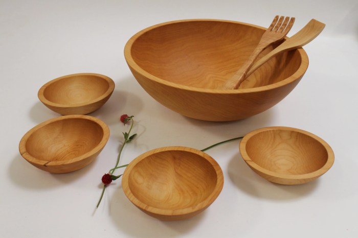 Bowl salad wood vintage set serving dish food carved hand teal solid