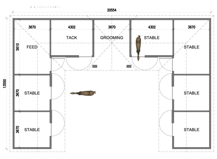 Horse barn 8 stall in and out plans