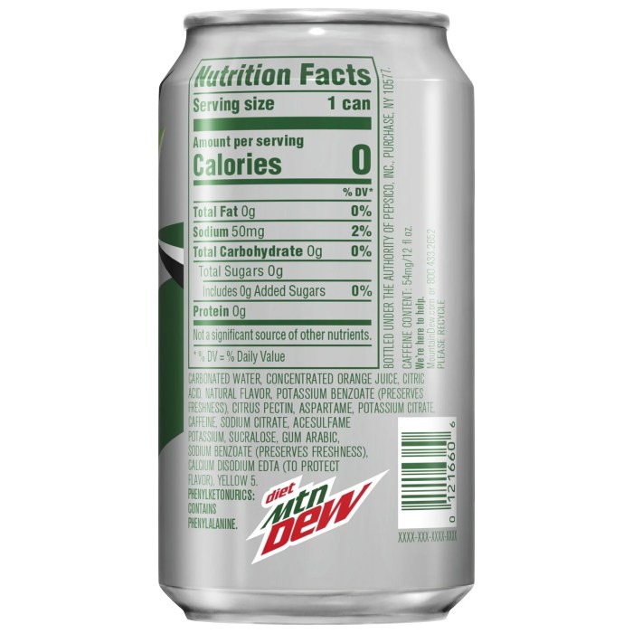 Nutrition facts on mountain dew