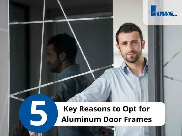 Aluminum door frame anchored to masonry wall