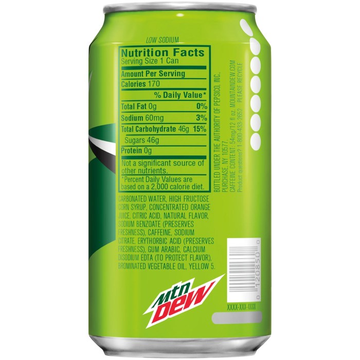 Dew mountain nutrition liter bottle facts bvo diet