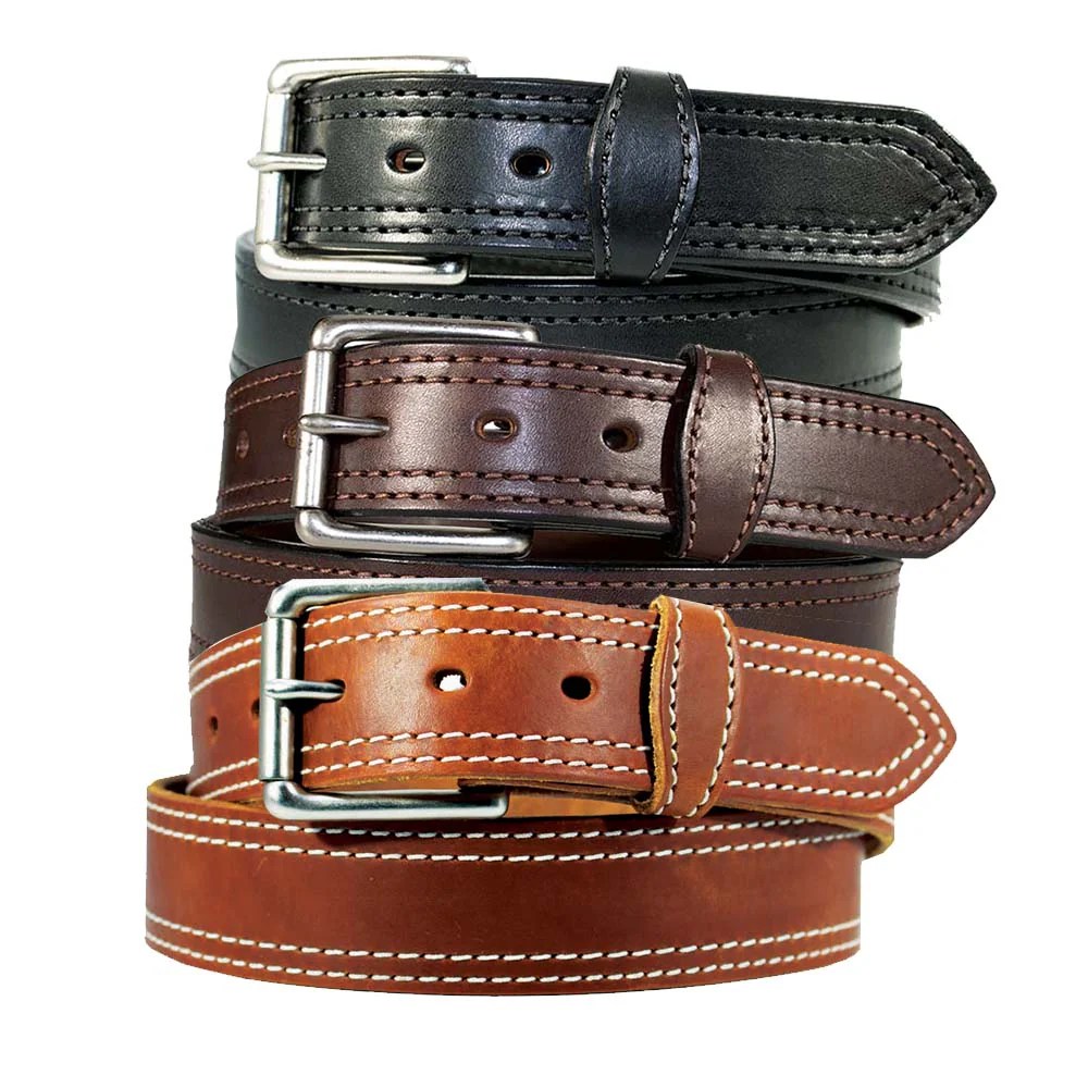 Leather harness stitched belts