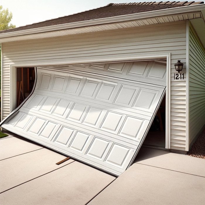 Garage door track off repair fix opener automatic doors ladder adjustments technician residential professional working location making service man