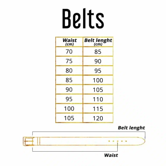 Size guide for belts