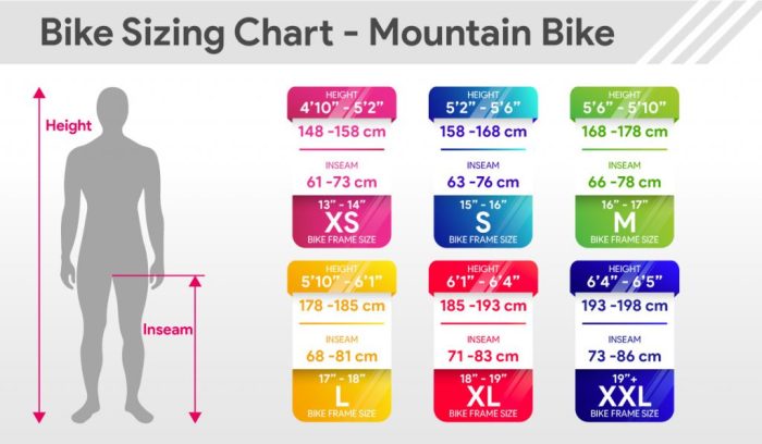 Mountain bike frame size chart