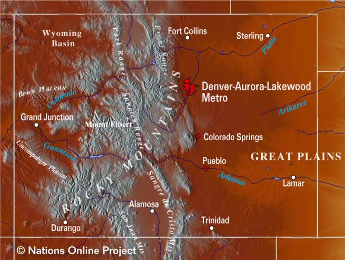 Mountain ranges colorado map