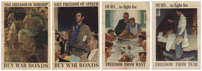 Freedoms four rockwell norman posters 1943 complete seller vintage set contact