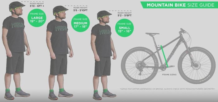 Mountain bike frame size chart