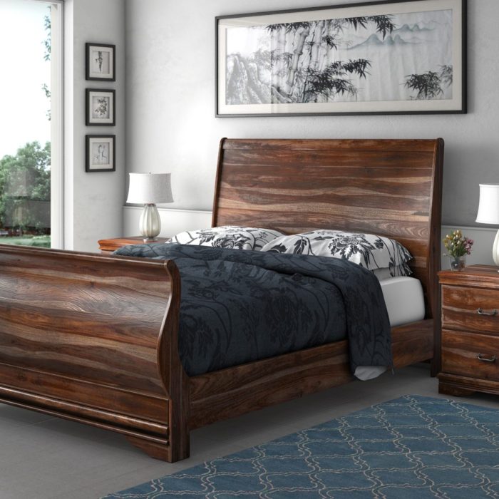 Solid wood bed frame