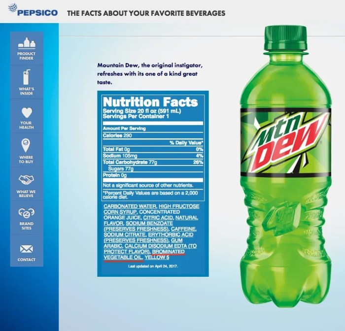 Nutrition label mountain dew 2l label flat