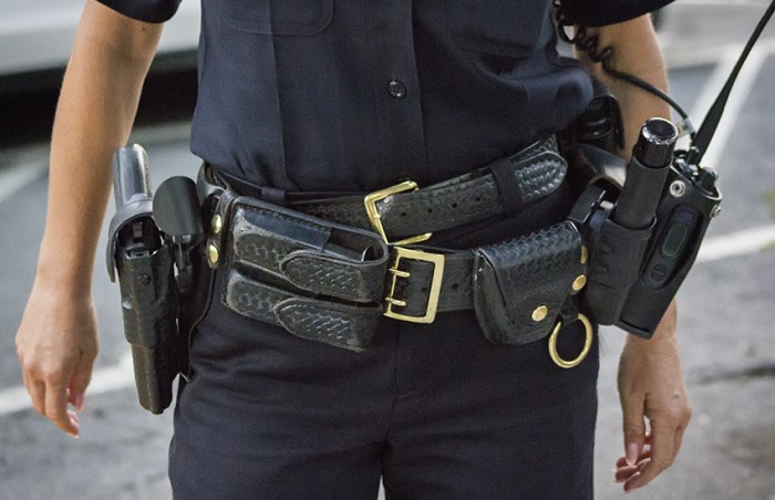 Yellow police safety banners with belt pouch