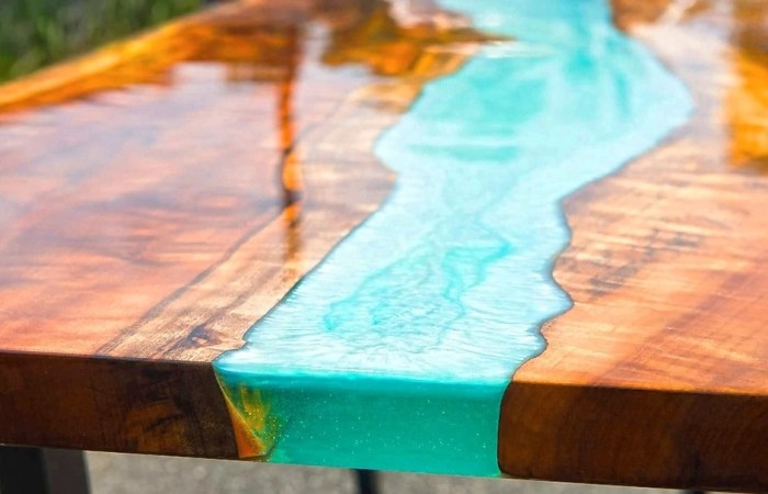 Epoxy resin table river glass diy make embedded pour fire do fourth