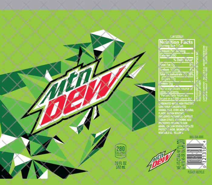 Mountain dew 2l label flat