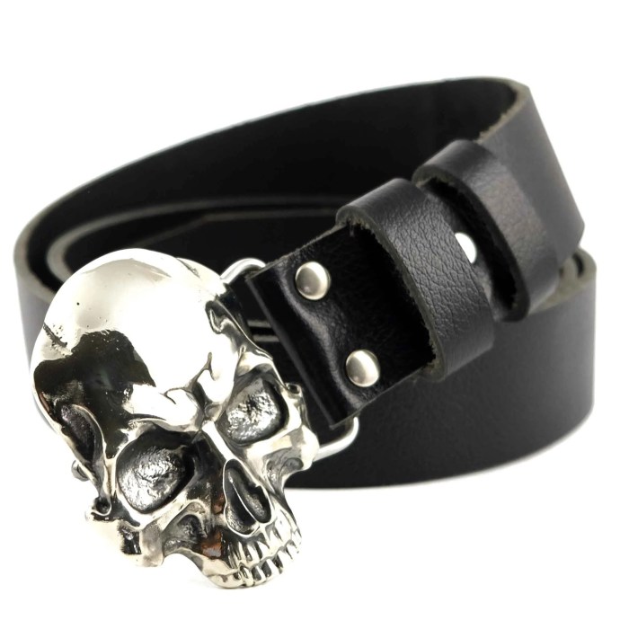 Skull belt mens leather cool head skeleton punk belts buckle plating faced silver big men