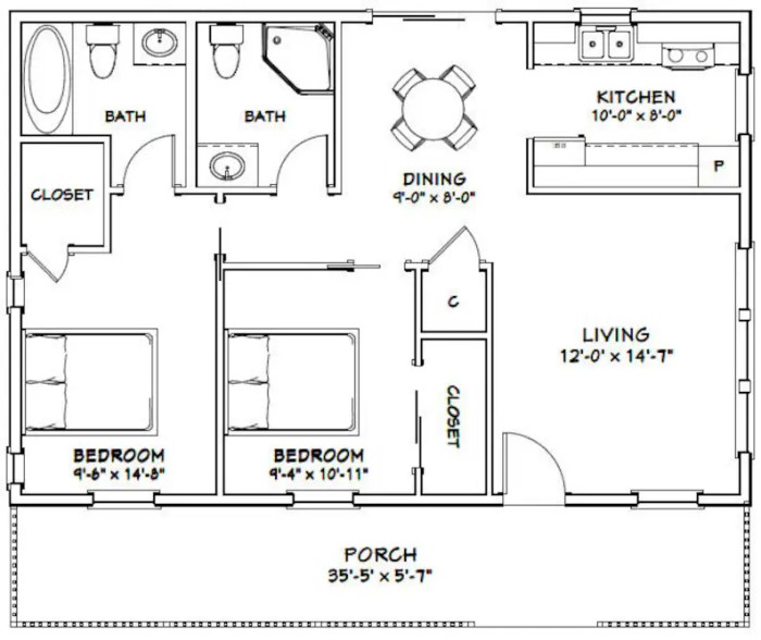 24 x 36 lengthwise living kitchen house plan