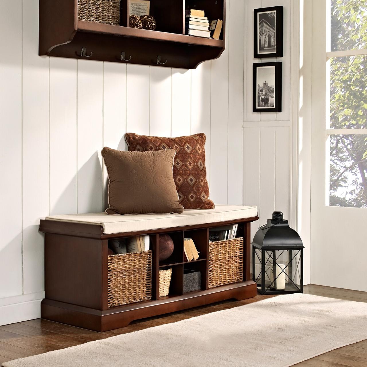 Bench hallway seat drawers entryway mudroom removable espresso