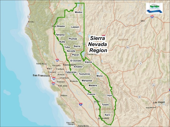 Map of sierra nevada mountains in california