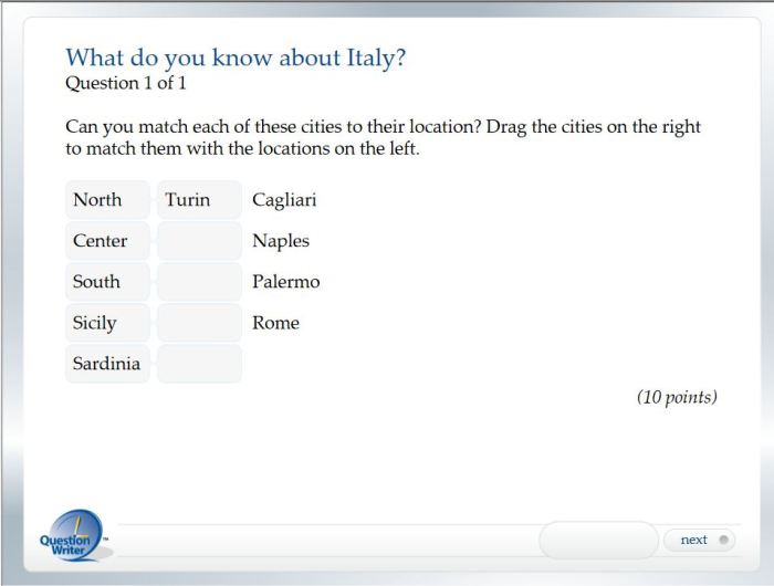 Mini Exams for Matching Questions