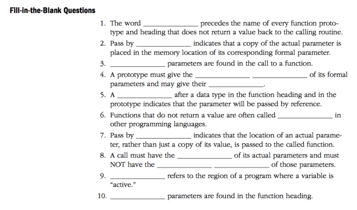 Mini Exams for Fill-in-the-Blank Questions