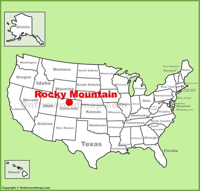 Rocky mountains map mountain range snow maps world full down terrain ranges rockies america north usa ice snowbrains national states