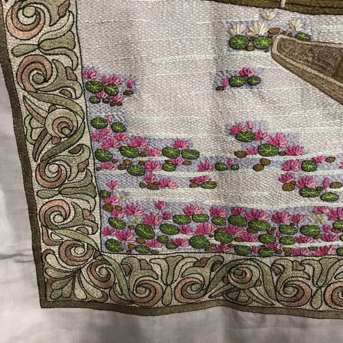 Rivers and mountains embroidered on silk