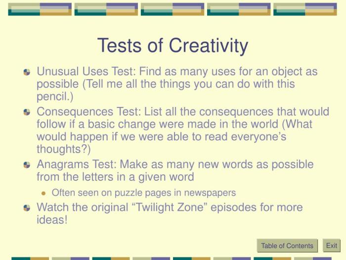 Mini Exams for Creativity Skills