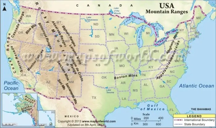 Map of mountains in the us