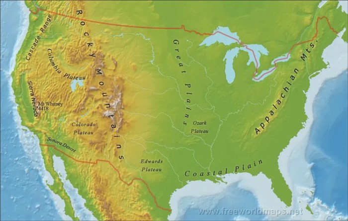 Map of usa with mountain ranges