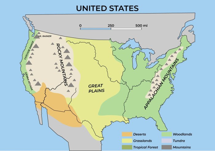 Map of usa with mountain ranges