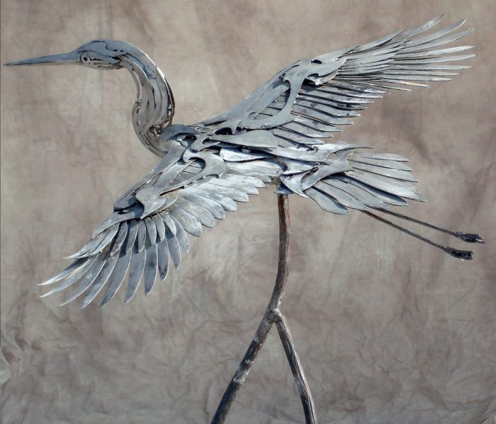 Bird metal sculpture sculptures corporate residential herons posts two birds artist stainless steel enlarge click legacy